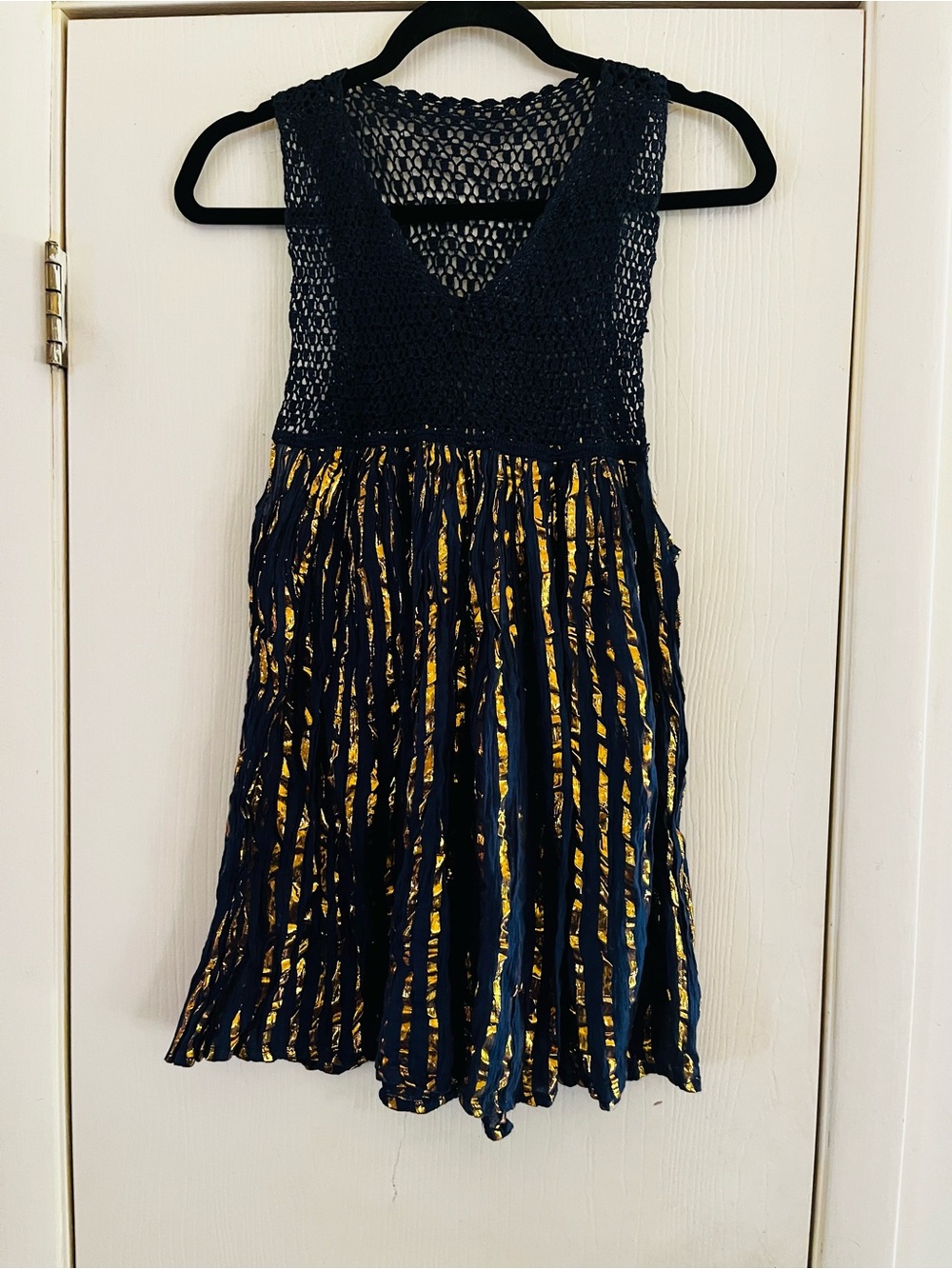 VTG 70s Metallic Thread Crochet Cotton Gauze Festival Boho Beach Tunic Blouse S